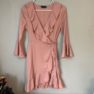 pink long sleep wrap dress